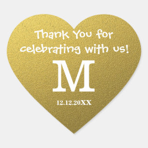 Gold Glitzer Wedding Danke Monogram Herz-Aufkleber