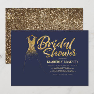 Gold Glitzer Wedding Dress Navy Blue Brautparty Einladung