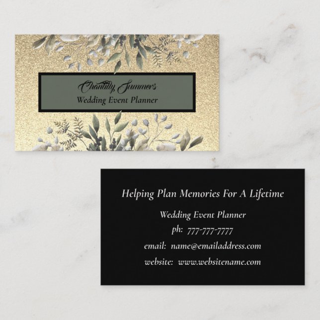 Gold Glitzer Wedding Event Planner Business Card Visitenkarte (Vorne/Hinten)