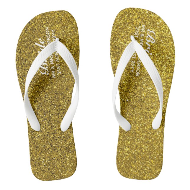 Gold Glitzer Wedding Flipflops BRIDE, Brautparty (Fußbett)