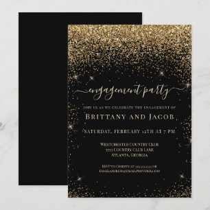 Gold Glitzer Wedding Verlobung Black Party Einladung