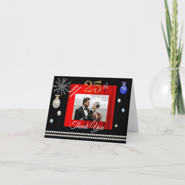 Gold Glitzer Weihnachten 25. Hochzeitstag Dankeskarte (Vorderseite)