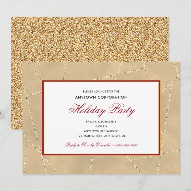Gold Glitzer Weihnachten | Business Holiday Party Einladung (Vorne/Hinten)
