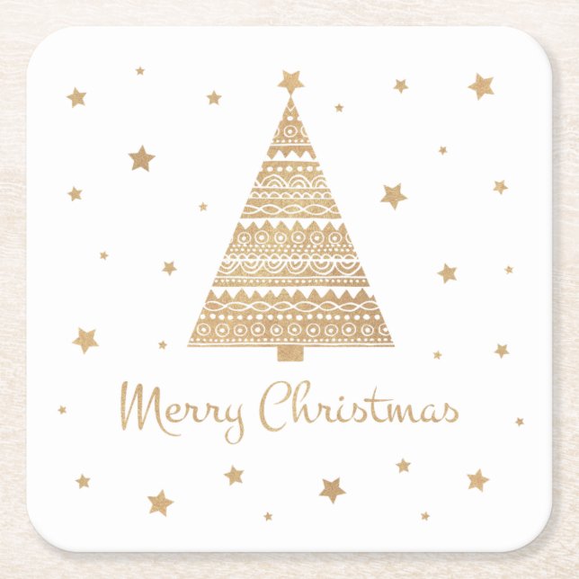 Gold Glitzer Weihnachten Tree Star Frohe Weihnacht Rechteckiger Pappuntersetzer (Vorderseite)