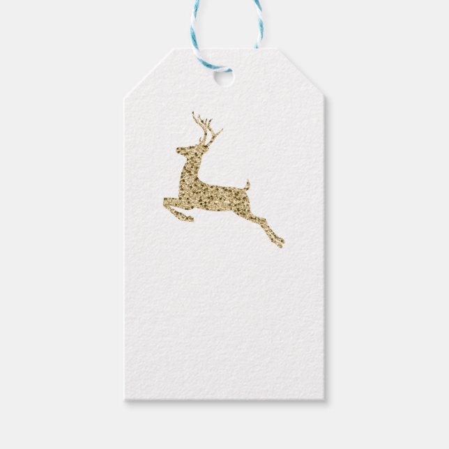 Gold Glitzer Weihnachts-Rentiermarken Geschenkanhänger (Vorderseite)