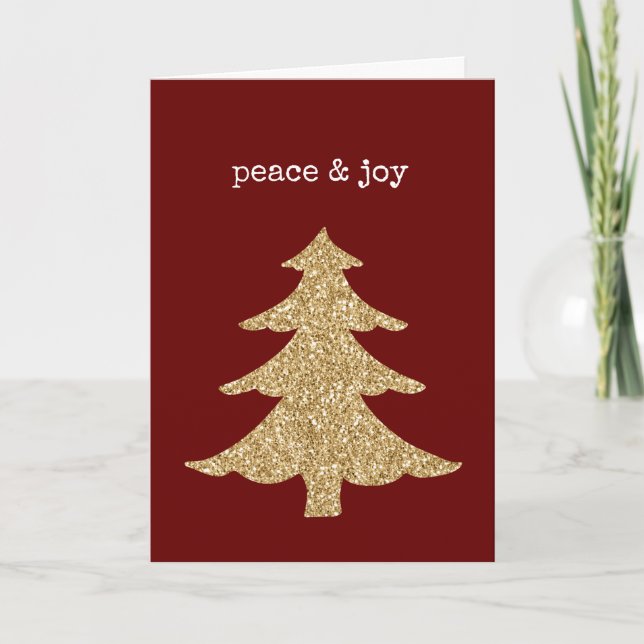 Gold Glitzer Weihnachtsbaum Roter Friede Karte (Vorderseite)