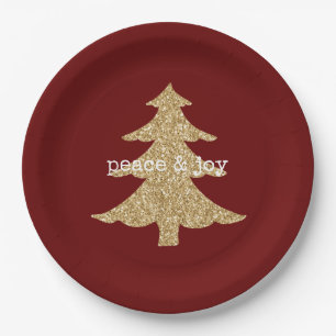 Gold Glitzer Weihnachtsbaum Roter Friede Pappteller