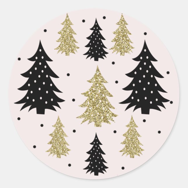 Gold Glitzer Weihnachtsbaumen Blush Holiday Thema Runder Aufkleber (Vorderseite)