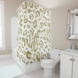 Gold Glitzer White Cheetah Leopard Animal Print Duschvorhang