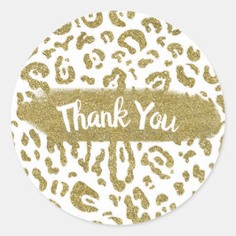 Gold Glitzer White Cheetah Leopard Animal Print Runder Aufkleber