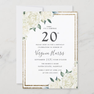 Gold Glitzer White Floral 22. Geburtstag Einladung