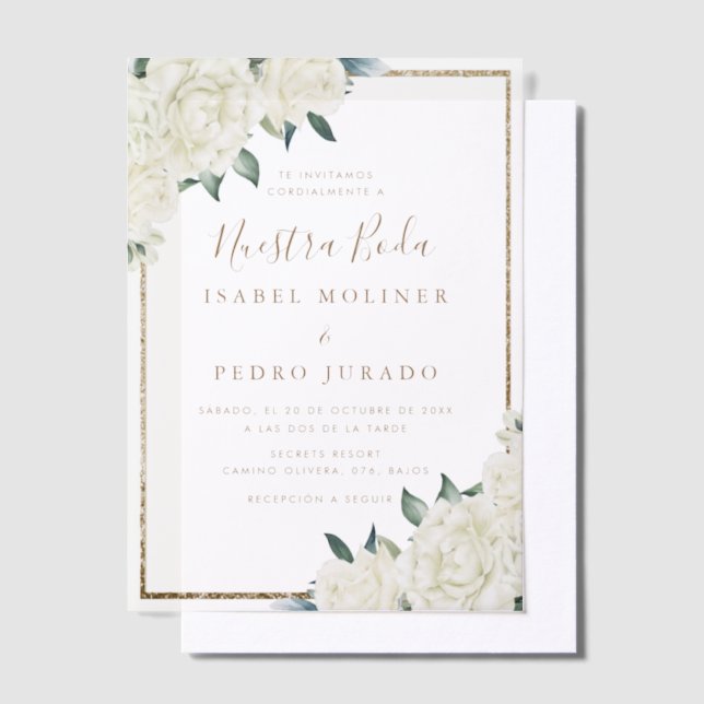 Gold Glitzer White Floral Nuestra Boda Wedding (Versetzt)