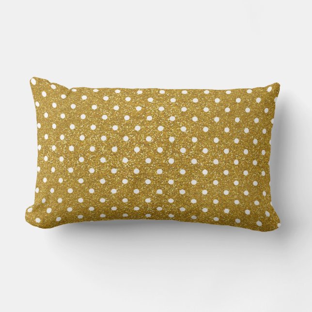 Gold Glitzer & White Polka Dots Muster Lendenkissen (Vorderseite)