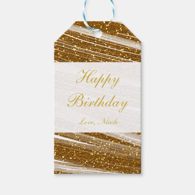 Gold Glitzer & White Sparkle Party Geschenkmarke Geschenkanhänger (Vorderseite)