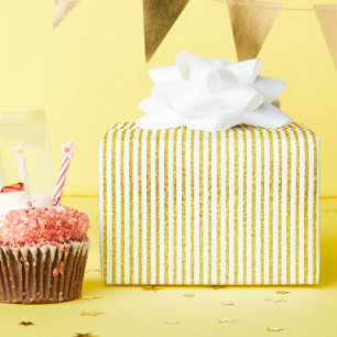 Gold Glitzer White Stripe Muster Weihnachten Geschenkpapier