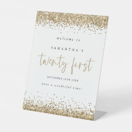Gold Glitzer Willkommen 21. Party Sockelschild
