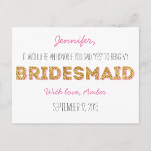 Gold Glitzer wird meine Bridesmaid Postkarte sein