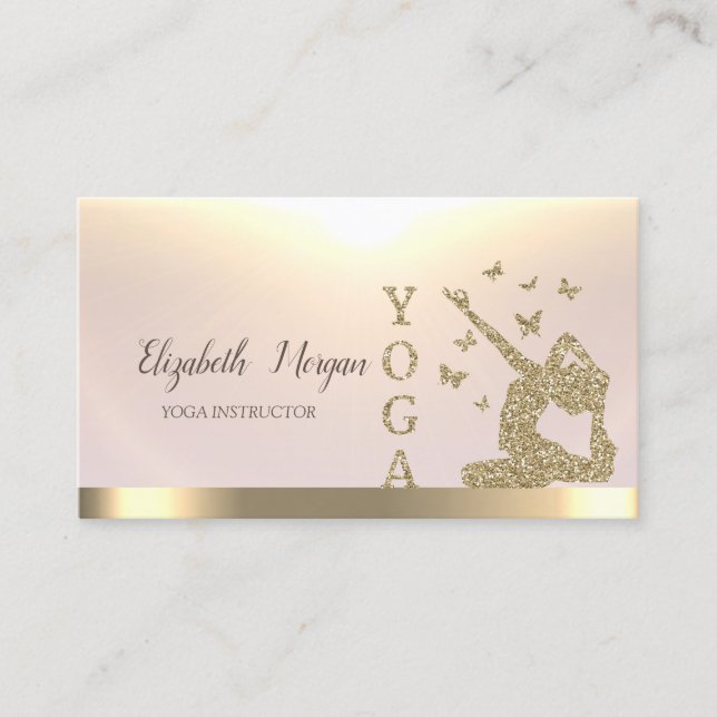 Gold Glitzer Women Silhouette Yoga Instructor Visitenkarte (Vorderseite)