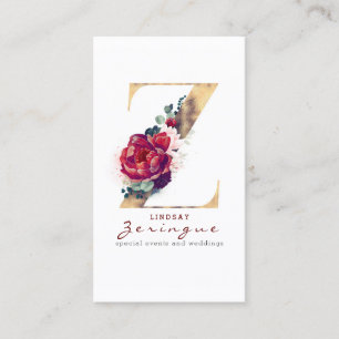 Gold Glitzer Z Monogram Burgundy Red Floral Visitenkarte