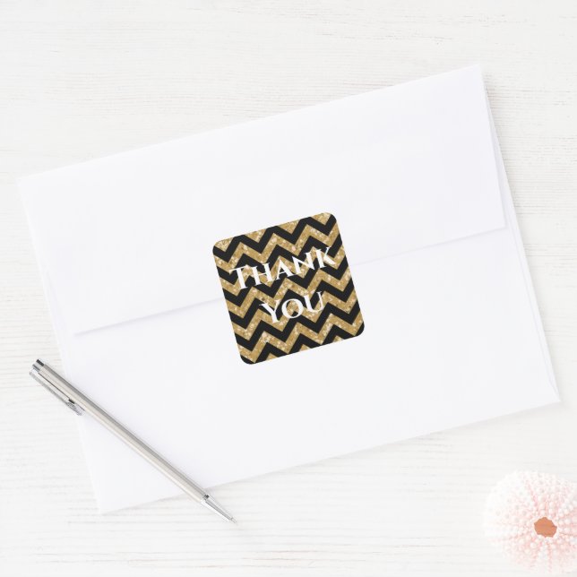 Gold Glitzer Zickzack Danke Stickers (Umschlag)