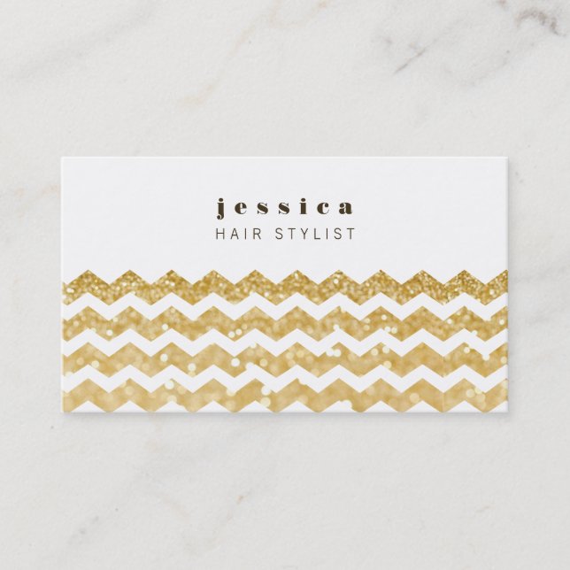 Gold Glitzer Zickzack Mod Hair Stylist Card Terminkarte (Vorderseite)