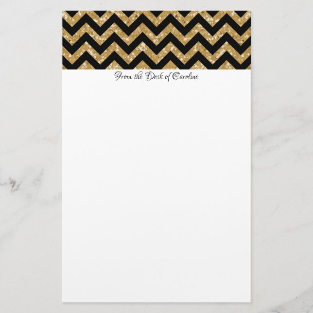 Gold Glitzer Zickzack Stationery Briefpapier (Vorderseite)