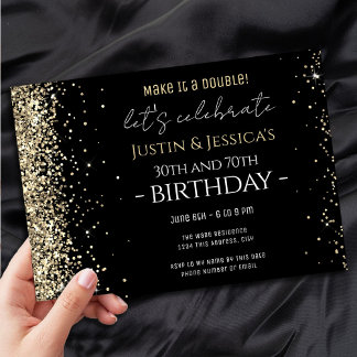 Gold Glitzern Black Double Birthday Party Einladung