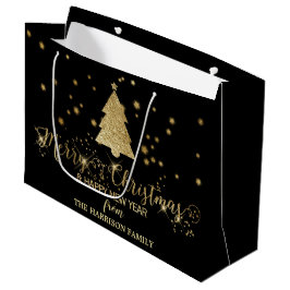 Gold Glitzern Frohe Weihnachtsbaum Black Große Geschenktüte