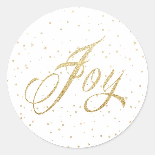 Gold Glitzern Joy Weihnachtskleber Runder Aufkleber (Vorderseite)