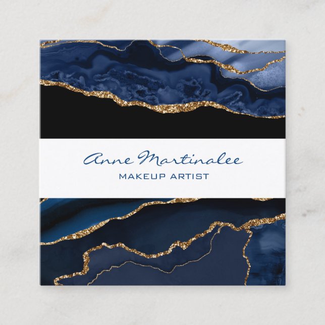 Gold Glitzern Navy Agate Square Business Card Quadratische Visitenkarte (Vorderseite)