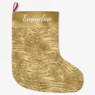 Gold Glitzy Glam Glitzer Zebra Print Großer Weihnachtsstrumpf