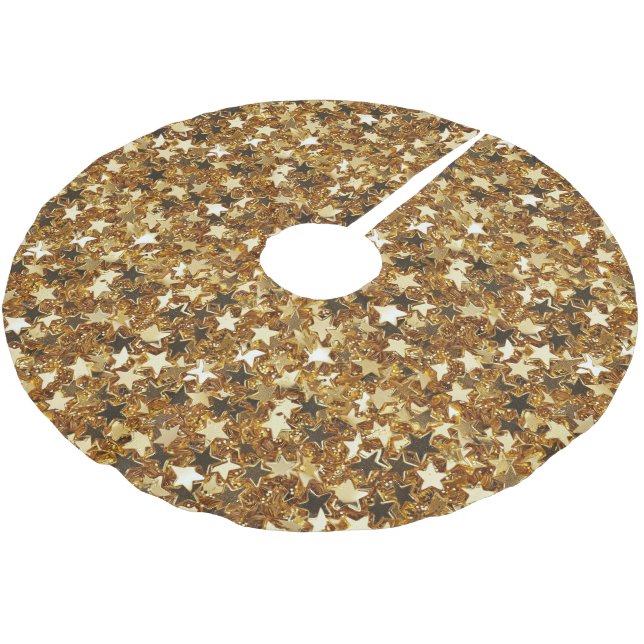 Gold Glitzy Glam Sparkle Stars Polyester Weihnachtsbaumdecke (Schrägansicht)