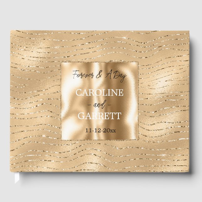 Gold Glitzy Glam Streifen Gästebuch (Vorderseite)
