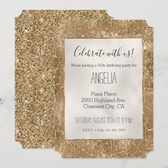 Gold Glitzy Glitzer Giraffe Print Einladung (Vorne/Hinten)