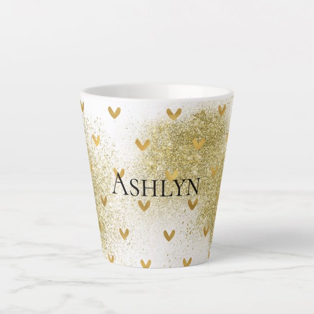 Gold Glitzy Glitzer Hearts Milchtasse (Vorderseite)