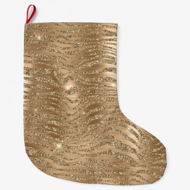 Gold Glitzy Glitzer Sparkle Zebra Print Großer Weihnachtsstrumpf (Vorderseite)