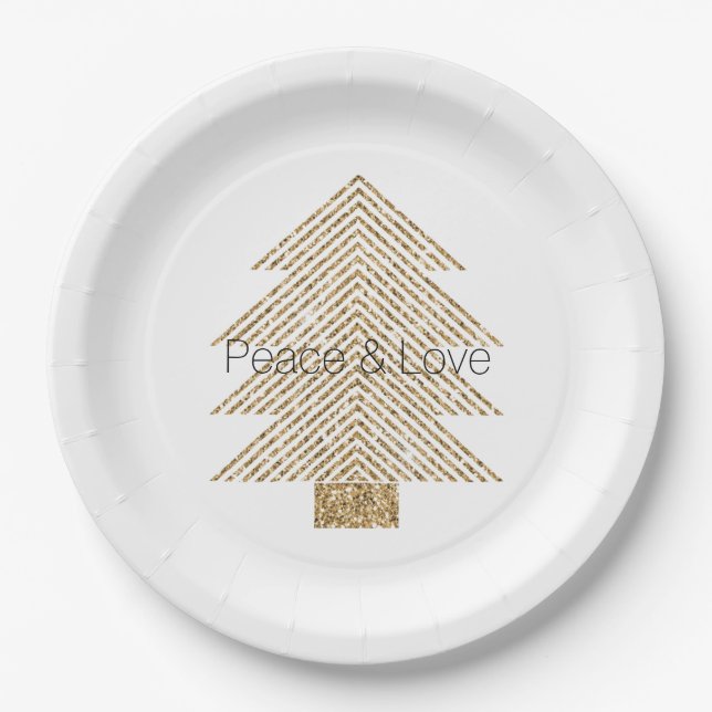 Gold Glitzy Glitzer Weihnachtsbaum Pappteller (Vorderseite)