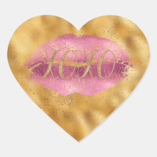 Gold Glitzy Pink Lips Kiss XOXO Herz-Aufkleber