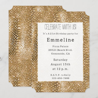 Gold Glitzy Snake Skin Animal Glam Einladung
