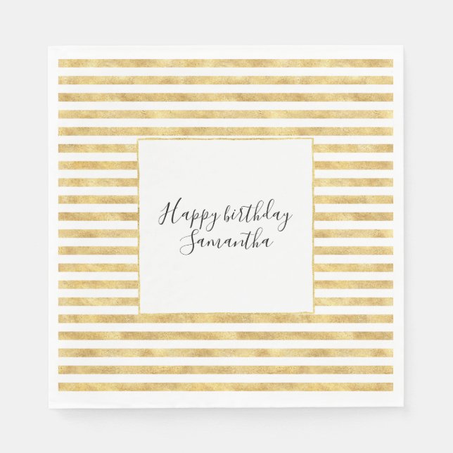 Gold Glitzy Stripes Birthday Serviette (Vorderseite)