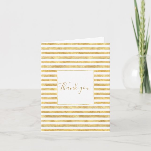 Gold Glitzy Stripes Dankeskarte (Vorderseite)