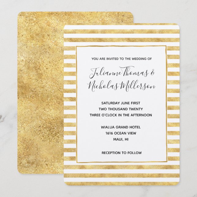Gold Glitzy Stripes Wedites Einladungen (Vorne/Hinten)