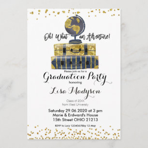 Gold Globe Adventure Graduation Party Einladung Ka
