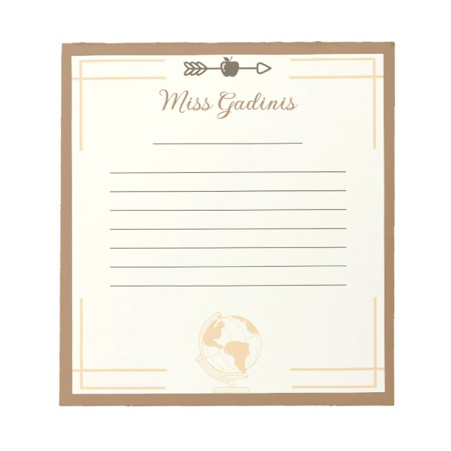 Gold Globe Lehrer Notepad Notizblock (Vorderseite)