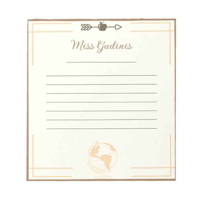 Gold Globe Lehrer Notizblock (Vorderseite)