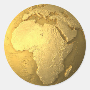 Gold Globe - Metalle Earth, Afrika, 3D Render Runder Aufkleber