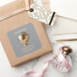 Gold Globe Passport Reise-Baby-Party Quadratischer Aufkleber