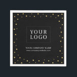 Gold & Gold-Confetti-Werbelogo Serviette<br><div class="desc">Fügen Sie Ihrem Unternehmen Markendetails mit dieser personalisierten Party-Serviette hinzu. Dieses Design zeigt Vorlage für Ihr Logo und Gold Konfetti auf einem schwarzen Hintergrund. Diese Servietten können Sie für Restaurants,  Cafés,  Bar,  Bankette oder Veranstaltungen verwenden. Mehr Business-Vorräte gibt es in meinem Geschäft BaraBomStudio.</div>
