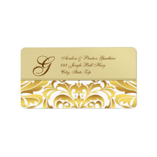 Gold Gold Damask Weihnachtsadressen-Labels Adressaufkleber