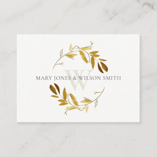 GOLD GOLD FOLIAGE WREATH WEDDING GUT WÜNSCHEN BEGLEITKARTE (Vorderseite)